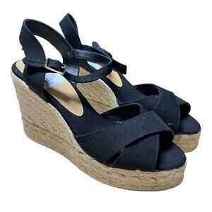 Castaner Blaudell Espadrille Wedge Black Suede Sandal Women's Sz 41 (US 10) NIB